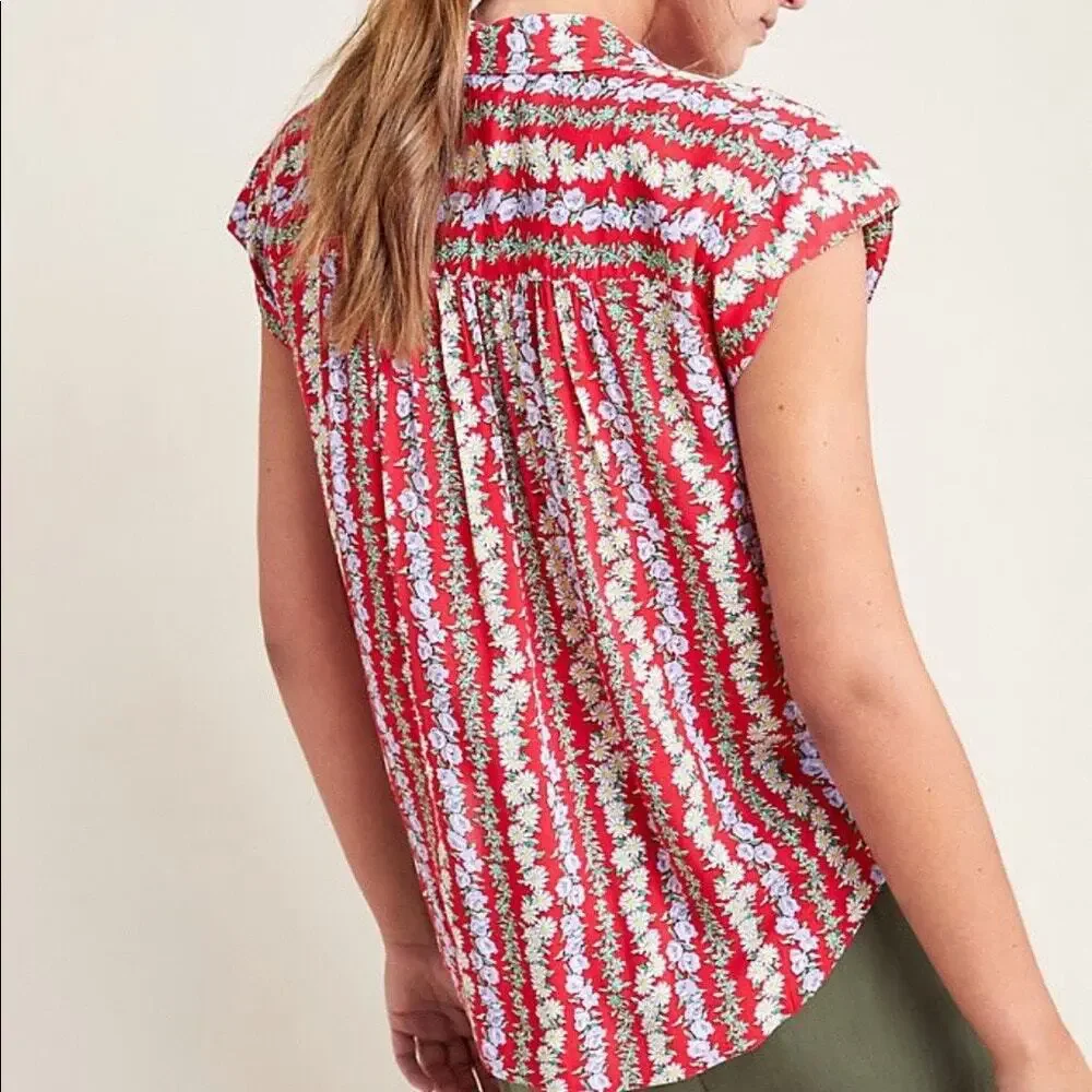 Anthropologie 49 of 52 Conversations Red Floral Colloquial Top - Picture 2 of 6